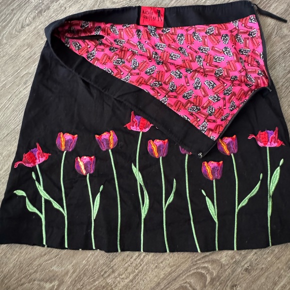 Nicola Quilter Dresses & Skirts - Black A-Line Skirt with Embroidered Tulips